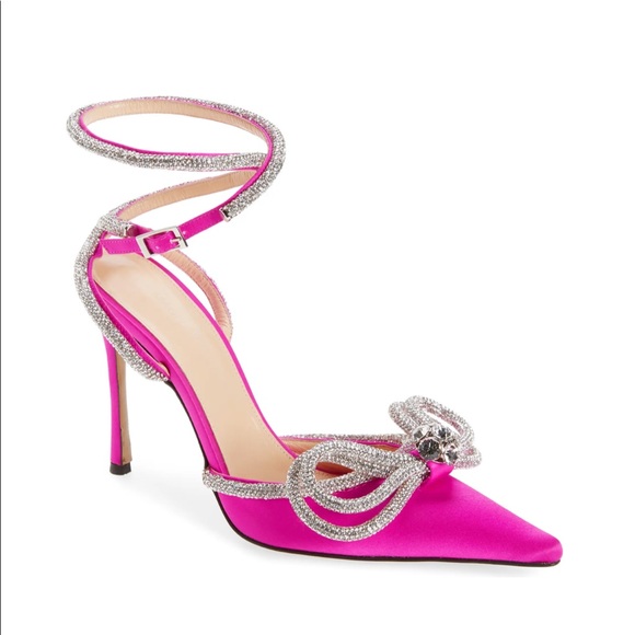 Mach and Mach Shoes - Mach&Mach Double Crystal Bow Pointed Toe Pump